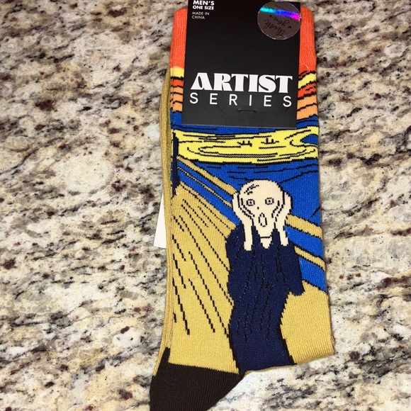 Artist Series The Scream Crew Socks Edvard Munch Men’s Black Yellow Blue New - Picture 2 of 4